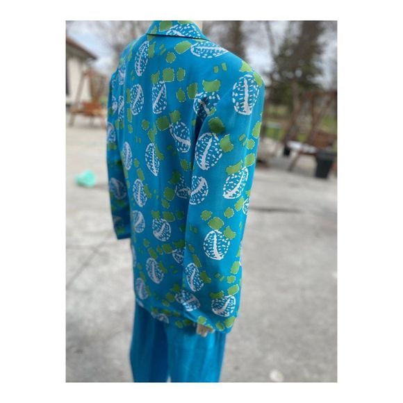 Alfred Sung Vintage 90s 100% Silk 3 Piece Dress Suit Turquoise Green Abstract - Picture 4 of 16